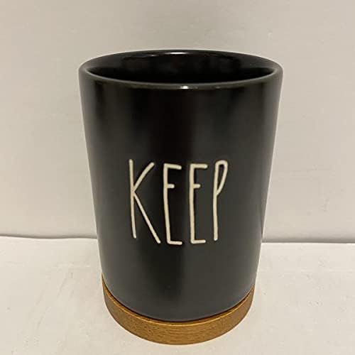Rae Dunn KEEP Holder - Black with wood - Bathroom desk organizer Minimalist Home Decor