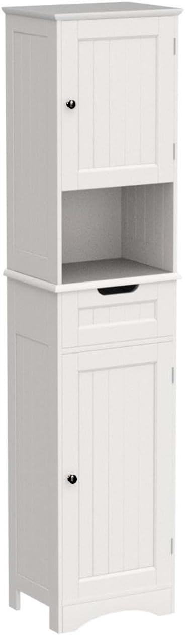 Gizoon 67" H Tall Bathroom Storage Cabinet, Narrow Storage Cabinet with 2 Doors & Drawer, Towel Cabinet with Freestanding Adjustable Shelves for Small Spaces, Kitchen, Living Room, Anti-Tipping, White
