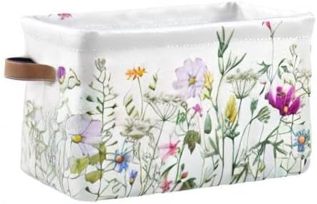 xigua Storage Basket Elegant Wildflowers Storage Bin with Handle, Large Storage Cube Collapsible for Shelves Closet Bedroom Living Room 2PCS