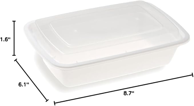 Restaurantware-Asporto 24 Ounce Take Out Containers, 100 Food Containers With Lids - Microwavable, Disposable, White Plastic To Go Boxes For Food, No BPA, For Take Out And Delivery