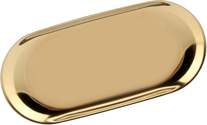 Rengue Nordic Style Stainless Steel Storage Tray, Soft Brass Finish, 9.1x3.7 Inches, Jewelry and Cosmetics Organizer for Home or Office Nordic Style Stainless Steel Storage Tray, Nan (L)