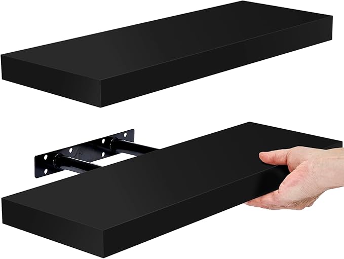 Sorbus Floating Shelves for Wall – 16 Inch Floating Shelf for Kitchen, Bedroom, Living Room, Bathroom, Home & Wall Decor - Mounted Bathroom Shelves with Invisible Brackets (Black, 2 Pack)