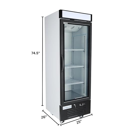 25" Reach-In Freezer with One-Swing Glass Door | Merchandiser Frozen Display Refrigeration for Convenience Grocery Store | 16 Cu. Ft. | 25"W x 26"D x 74.5"H, White, Stainless Steel, 115v, NSF