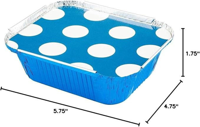 Restaurantware-12 Ounce Disposable Takeout Containers, 50 Rectangle Food Containers - With Polka Dot Lids, Blue Takeaway Containers, Aluminum Delivery Containers, Freezable