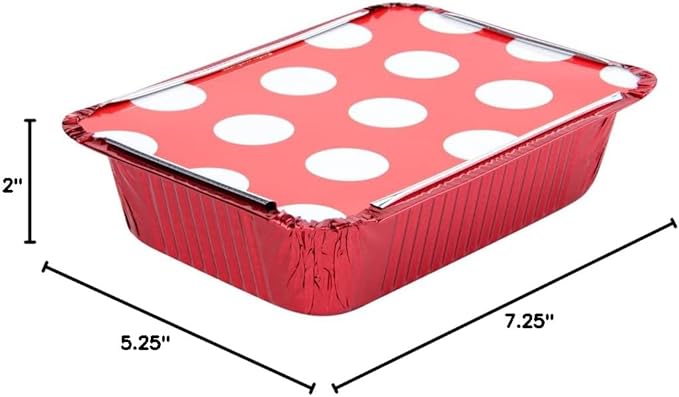 Restaurantware 16 Ounce Disposable Takeout Containers 50 Rectangle Food Containers - With Polka Dot Lids Red Takeaway Containers Aluminum Delivery Containers Freezable
