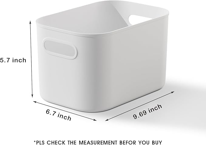 10 Pack White Plastic Storage Bins, Storage Container for Organizing, Storage Boxes with Handle for Shelves, Cute Organizer Bins for Craft, Snacks, Pantry, Cabinet, 9.69x6.7x5.7 inch