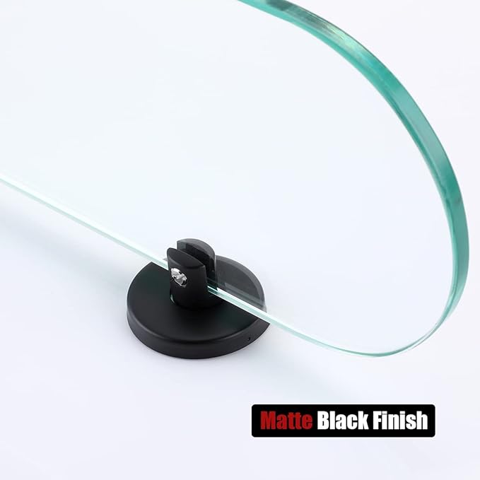 JQK Bathroom Glass Shelf Black, Tempered Glass Shower Storage 12 by 5 inches, 304 Stainless Steel Matte Black Wall Mount 2 Pack, TGS121L12-PB-P2