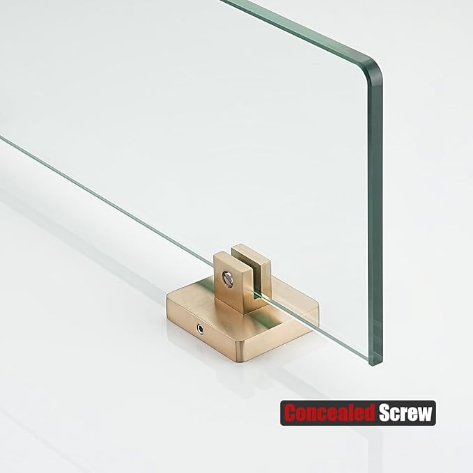 JQK Bathroom Glass Shelf, Tempered Glass Shower Storage 12 by 5 inches, 304 Stainless Steel Champagne Bronze Wall Mount, TGS201L12-CB
