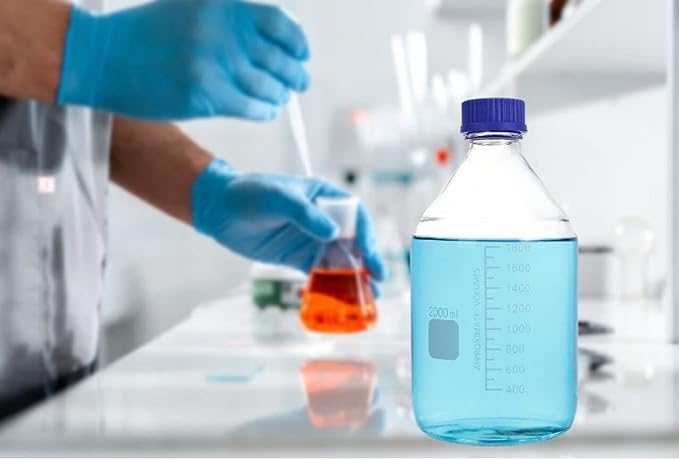 Lab Media Storage Round Bottles Graduated Glass Container GL45 Screw Cap Leakproof Multi-Purpose for Scientific — pack of 1 (Blue,2000ml)