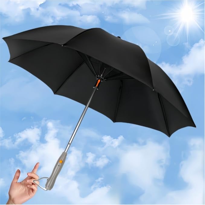 Umbrella with Fan & Mist Spray - Rechargeable UV Protective Cooling Umbrella for Patio, Beach, Travel — Portable Misting System & Detachable Water Bottle Included