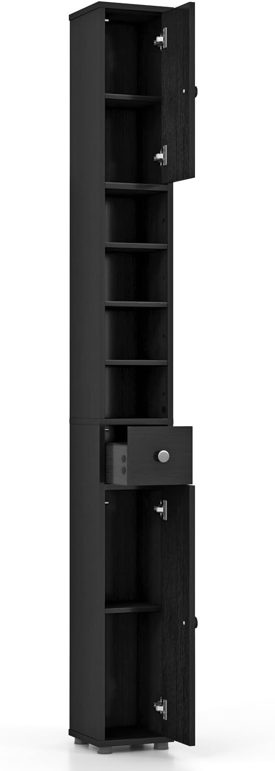 LDAILY 71”Tall Narrow Storage Cabinet, Skinny Bathroom Storage with 1 Drawer, 2 Doors, 5 Adjustable Shelves and Anti-Tipping Device, Wooden Slim Bathroom Cabinet for Office, Kitchen, Small Space