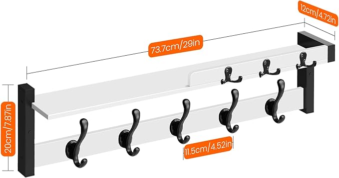Homode Coat Rack Wall Mount, 29" Modern Floating Shelf with Key and Mail Holder, Wooden Entryway Hanging Shelf with Hooks and Storage for Hat Towel Jacket Purse Backpack Dog Leash, White