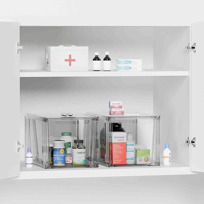 2Pack/4Pack Large-Capacity Stackable Storage Drawers for Organizer,Clear Acrylic Ample Bins,Easily Assemble,for Bathroom Closet/Kitchen Cabinets/Vanity/Undersink/Pantry Organization (4)