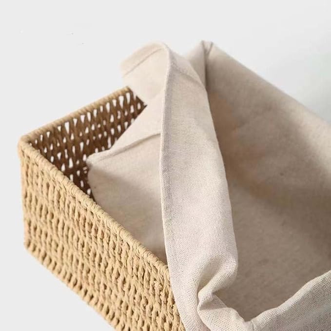 Set of 3 Wicker Storage Baskets for Shelves with Removable Linen Liner, Nesting Woven Organizer Bins for Pantry, Bathroom Counter, Closet, Dresser