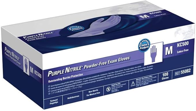 PURPLE NITRILE Exam Gloves, Powder-Free, Non-Sterile, 5.9 mil, 9.5", Purple, Medium, 55082 (Box of 100)