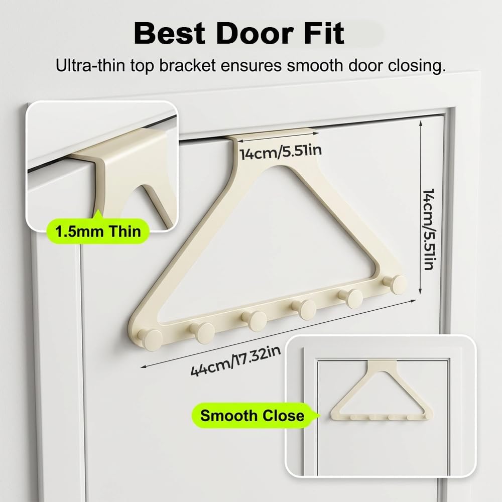 Over-Door Hook Rack — No-Drill 6-Hook Organizer for Bedroom, Bathroom & Entryway | Nestify
