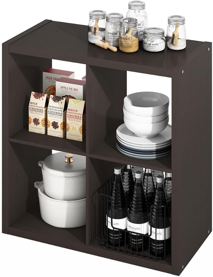 Furinno Hermite 4-Cube Open Shelves Kitchen Storage, Kitchen Island, Bakers Rack, Buffet Sideboard, Black Dark Oak