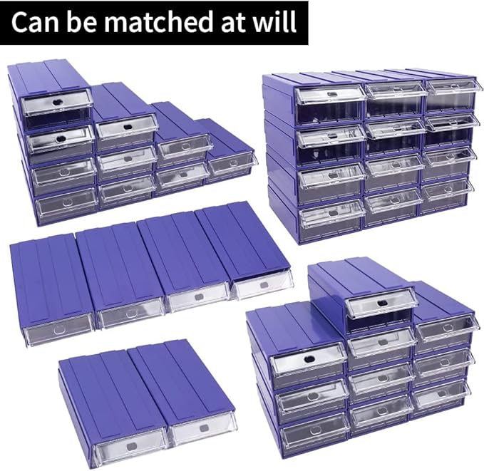6 Pcs Drawer Stacking Storage Cabinet, Blue Plastic Drawers Storage Closet & 18 Pcs Clear Dividers Organizer Rack & 12 Pcs Tag Card for Home Office School