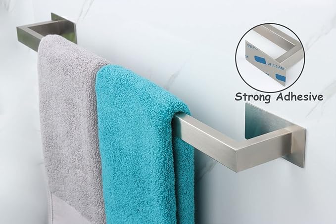 Bathroom Towel Bar Self Adhesive, No Drilling Towel Rack Easy to Install, Hand Towel Holder Made of Premium Stainless Steel Sticky on Hand Towel Hanger for Kitchen, Toilet.(16IN, Brushed)