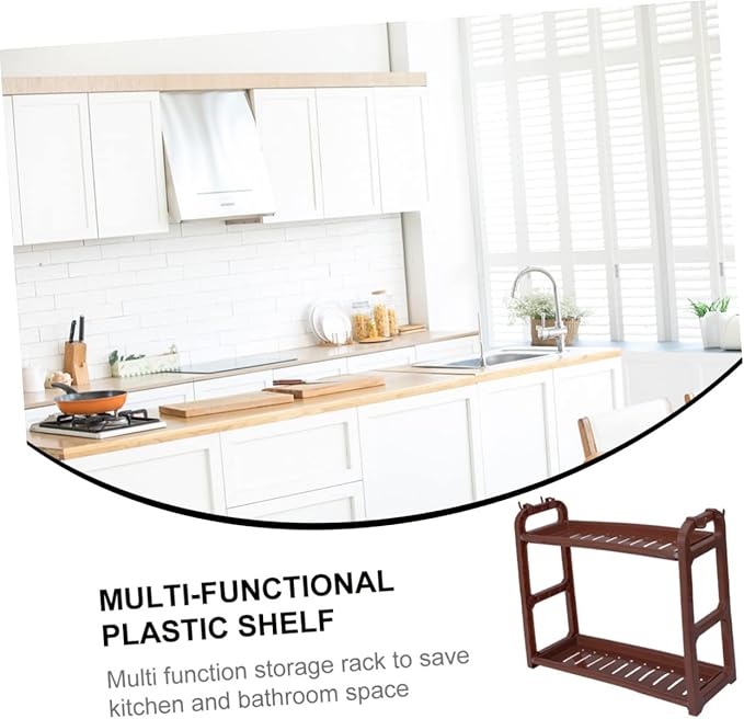 1Pc Multi Functional Plastic Storage Rack Elegant Kitchen and Bathroom Organizer Space Saving Draining Shelf for Seasoning and Essentials Coffee Color Minimalist Design