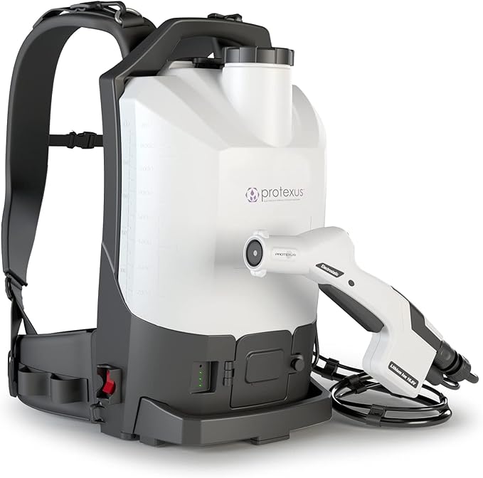 Protexus PX300 Backpack Electrostatic Sprayer Cordless Coverage, 4hr Rechargeable 16.8V Battery - 4 Ft Hose, 2.25 Gallon Tank, 60-Micron Nozzle