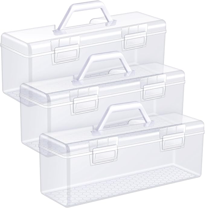 3 Pcs Acrylic Paint Storage Box for 2 Fl. oz Acrylic Paints, Portable Craft Art Organizer with Handle, 30 Bottles Capacity Plastic Art Supply Clear Boxes (White)