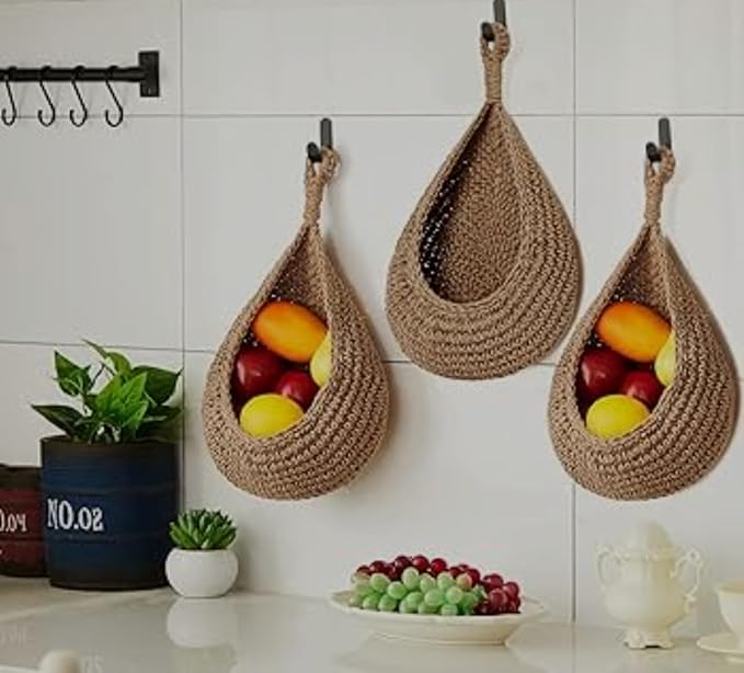Jute Wall Hanging Fruit Basket |Wall Hanging Storage Jute Basket for Organizing & Decor|Wall Storage Fruit Wall Hooks for Kitchen Wall Home,Restaurant storageVegetable Pack of 1