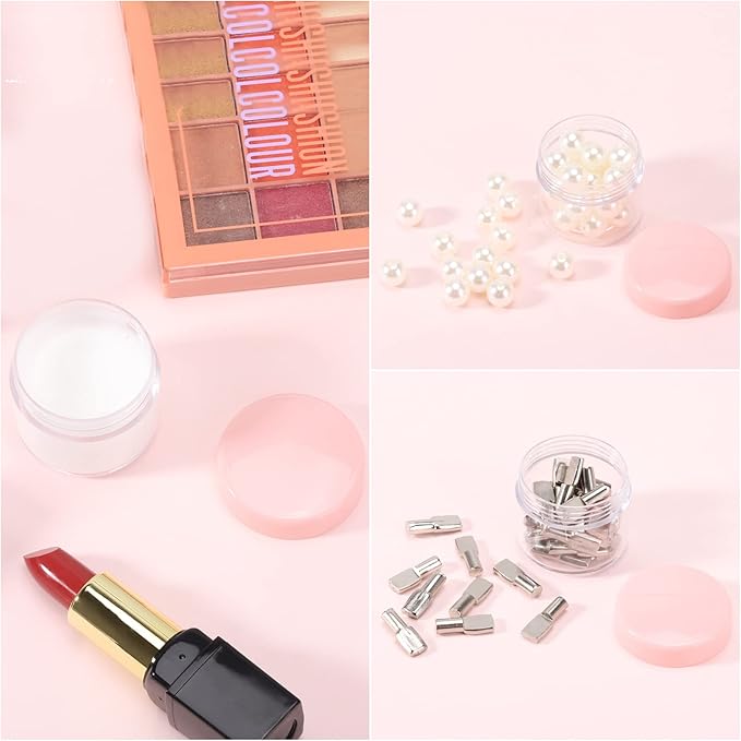 Refillable Cosmetic Sample Jars - 100 Pack 15g (0.5oz) Pink Small Travel Containers with Lids + 10 Mini Makeup Spatulas - BPA Free