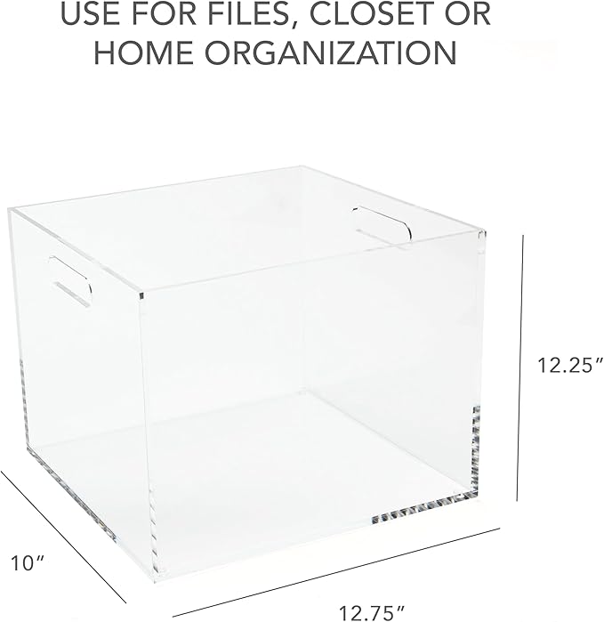 RUSSELL+HAZEL Acrylic File Box, Acrylic File Folder Organizer, Letter Size Hanging File Organizer Box, 12.25" x 12.75" x 10," Acrylic Storage Container for Bathroom, Pantry or Home (55712)