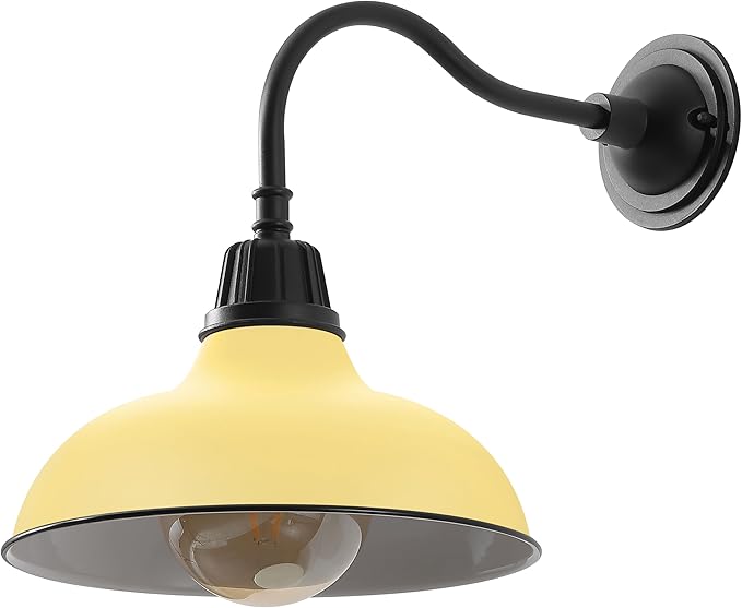 JONATHAN Y JYL7613H Aurora 12.25" 1-Light Farmhouse Industrial Indoor/Outdoor Iron LED Gooseneck Arm Outdoor Sconce for Entryway Lobby Kitchen Bathroom Bedroom Living Room Hallway, Matte Yellow