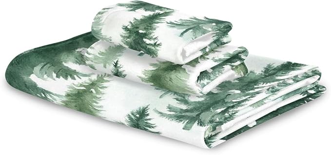 Christmas Winter Towels Set of 3 Woodland Rustic Forest Pine Trees Bathroom Towel Soft Absorbent Bath Hand Towels Washcloth Guest Towel Sets Xmas Holiday Decor