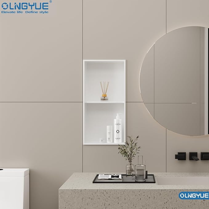 Bathroom Shower Niche Stainless Steel: No Tile Needed Double Layer - 12"x24" Recessed Wall Niches Shelves for House Decoration - Matte White