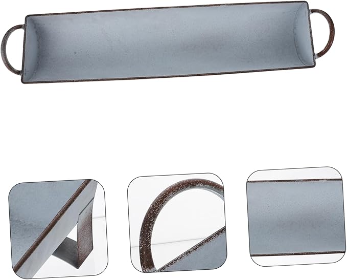 Long Storage Tray Minimalist Iron Organizer with Handles for Desktop Sundries Storage Container for Home Office Kitchen Bathroom