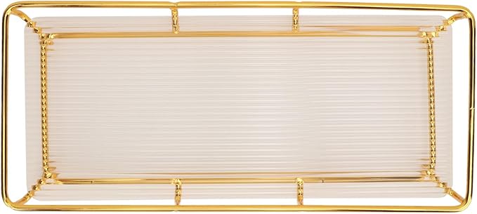 Restokki Bathroom Countertop Tray Stainless Steel Acrylic Modern Minimalist Design Storage Shelf Vanity Tray for Cosmetics Living Goods (Gold Single Layer Large Size)