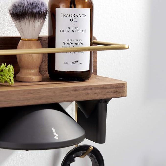 Wallmount Hair Dryer Holder Rack Compatible with Dyson Supersonic Hair Dryer Blow Dryer Accessories and Attachments Organizer Storage Rack, Walnut Wood(Hair Dryer & Attachments not Included)