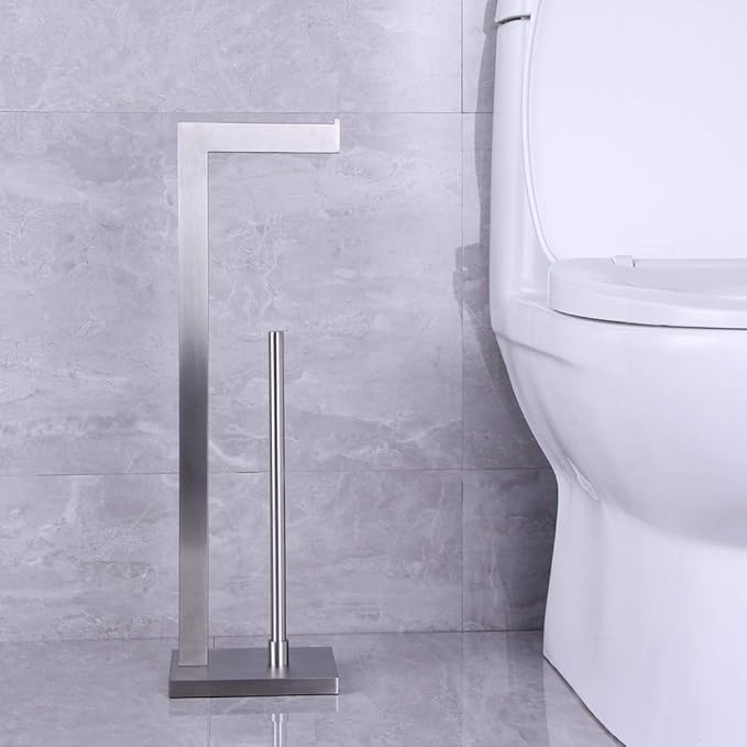 Free Standing Toilet Paper Holder Stand with Reserve, Bathroom Tissue Dispenser Paper Roll Storage Holder Stand for Jumbo Roll, Stainless Steel Rustproof Brushed Finish
