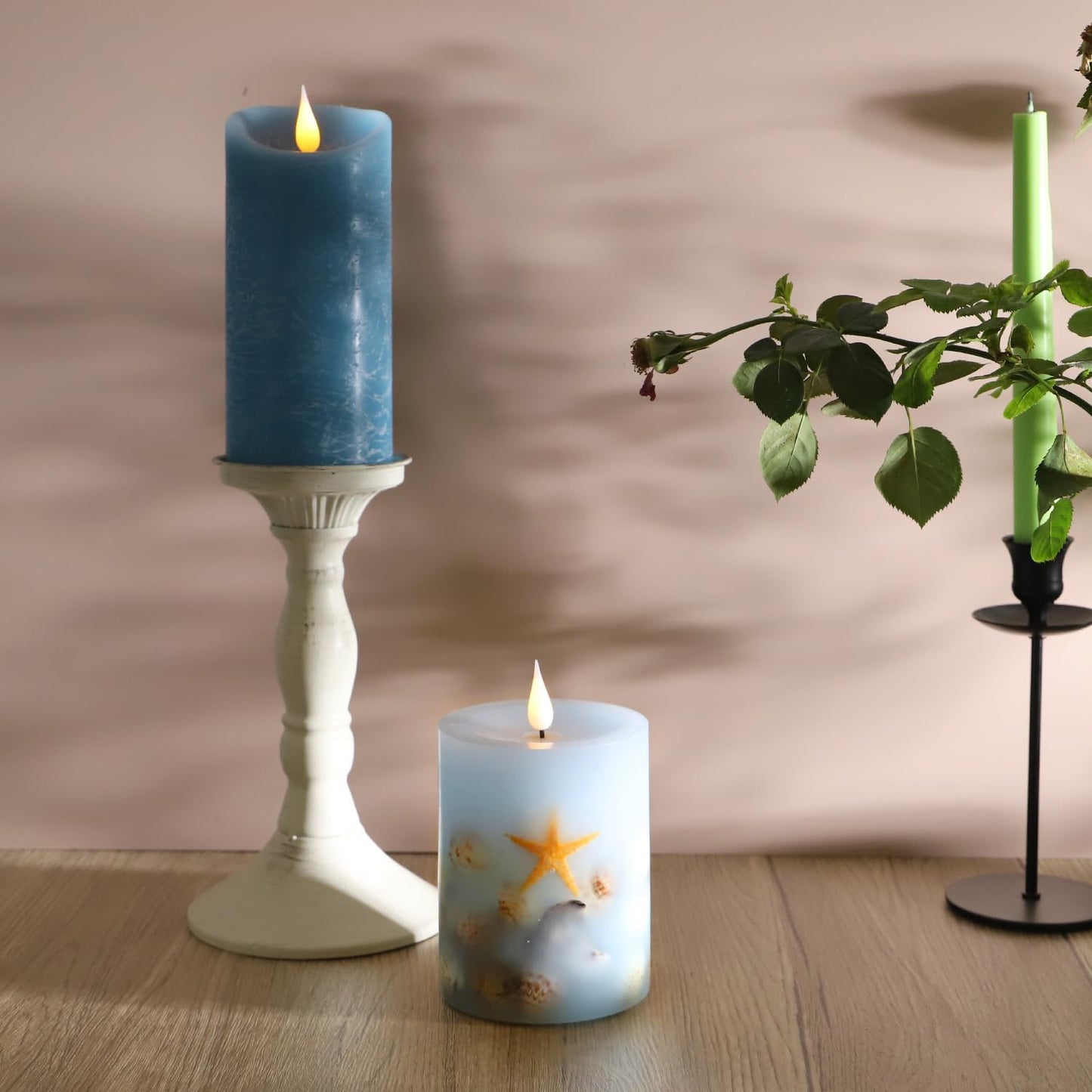 Ocean Seashell Flameless Candle – Real Wax with Natural Seashells & Starfish