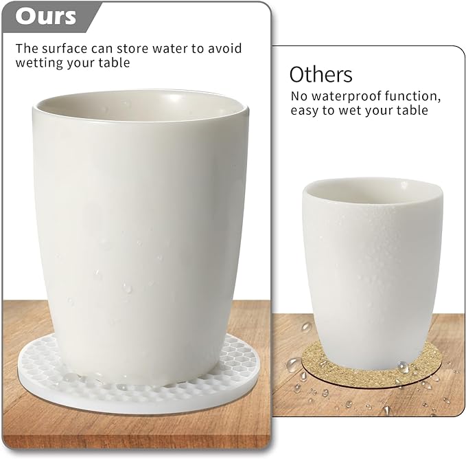 Silicone Coaster Set of 12 with Holder, Drinks Coasters, Beer & Coffee, Suitable for All Cups, Hot or Cold, Anti-Slip, Non-Stick, Anti-Overflow Tabletop Protection and Decor (12 Pcs, White)