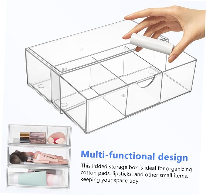 3pcs Elegant Lidded Makeup Organizer Storage Box Lipstick Holder Desktop Cosmetics Organizer for Vanity Bathroom