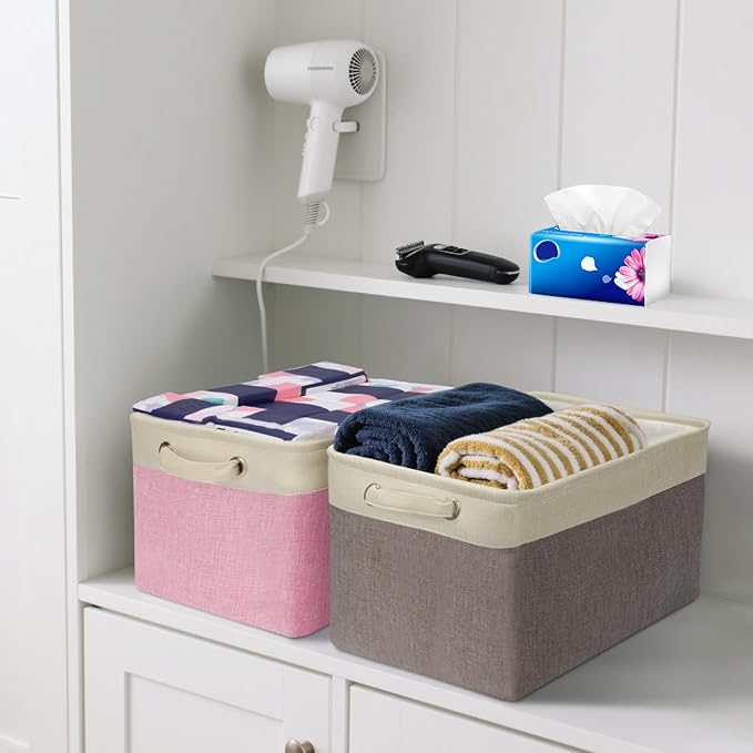 BALEINE 2 Pack Fabric Closet Storage Bins for Shelves, Linen Closet Organizers and Storage, Decorative Baskets for Organizing, Shelf, Clothes, Home, Office (Navy Blue, 15"x11"x9.5")