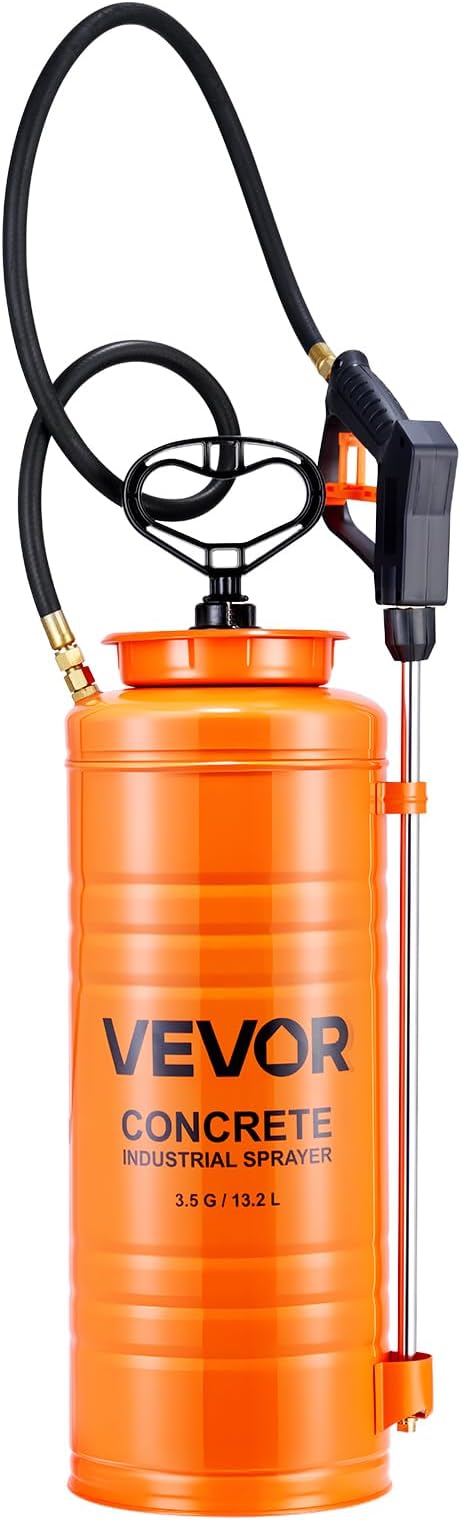 Industrial Concrete Sprayer, 3.5 Gallon Stainless Steel Sprayer, Heavy Duty Tri-Poxy Pump Sprayers, 20.5"Wand with Ergonomic Gun Handle, 48"& 120"Hose, 2 Brass Nozzles for Construction, Garden