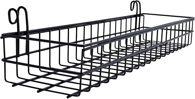 Yaegoo 4 Pcs Metal Grid Wall Baskets with Hooks, Metal Wire Hanging Basket for Home Kitchen, L 15.75 x W 3.94 x H 1.97 Inch, Black