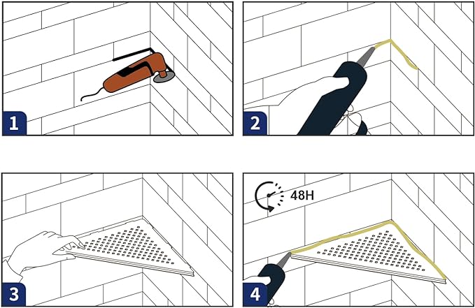 Corner Shower Shelf 12" Brushed 304 Stainless Steel Quadrilateral Corner Shelf Heavy Duty Recessed Bathroom Shelf No Drilling Needed