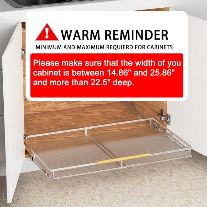 SANNO Chrome Expandable Pull Out Kitchen Cabinet Organizer, 14"-25" Width, 22.24" Depth, 2.7" Height, 2 Shelves, Modern Style, Bottom-Mounted, Easy Install, Kitchen Use