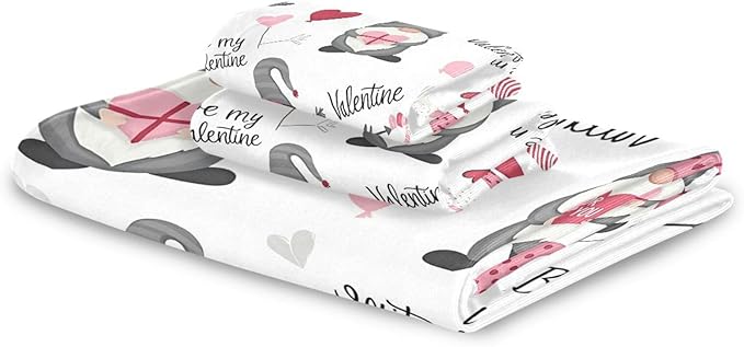 Cute Gnomes Hearts Pink Towels Set of 3 Romantic Romantic Love Spring White Bathroom Towel Soft Absorbent Bath Hand Towels Washcloth Guest Towel Sets Mother Valentine Decorations