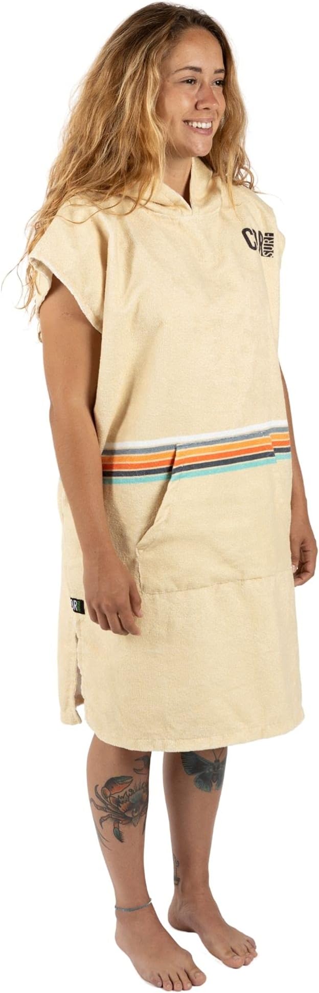 COR Surf Poncho Changing Towel Robe with Hood and Front Pocket — Thick Quick Dry Microfiber Wetsuit Poncho Towel for Surfing Beach Pool Swim (Medium - Retro Sand)