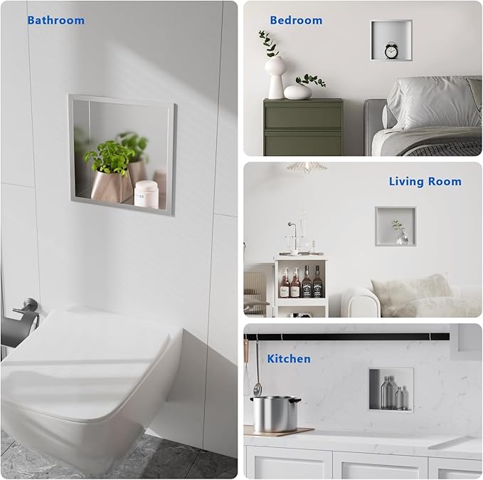 QAOYEDE Stainless Steel Shower Niche, 12"x12" Niche for Shower Wall No Tile Needed, Recessed Showers Shelf for Bathroom Storage, Brushed Nickel