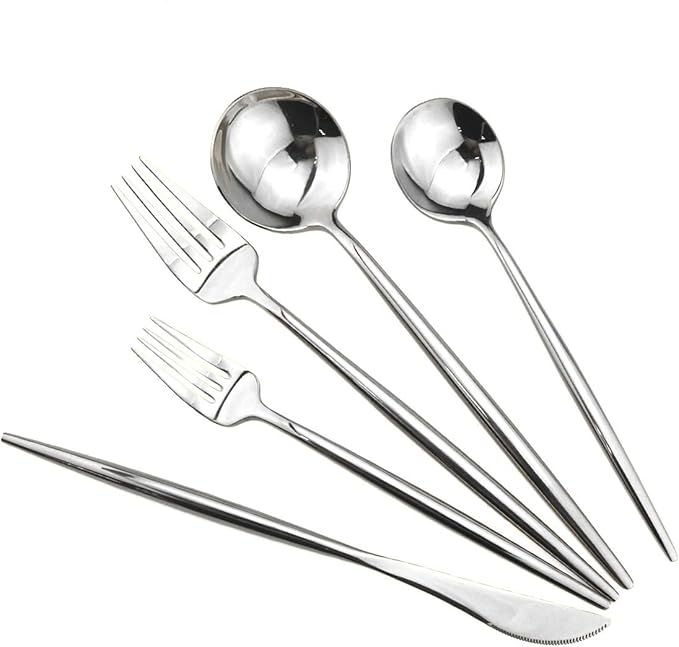 Gugrida Portable Silverware Set - 20-Piece Flatware Cutlery Set - 18/10 Stainless Steel - Mirror Polishing Silver - Travel Elegant Modern Utensils - Service for 4 Include Steak Knife Dinner Fork Spoon