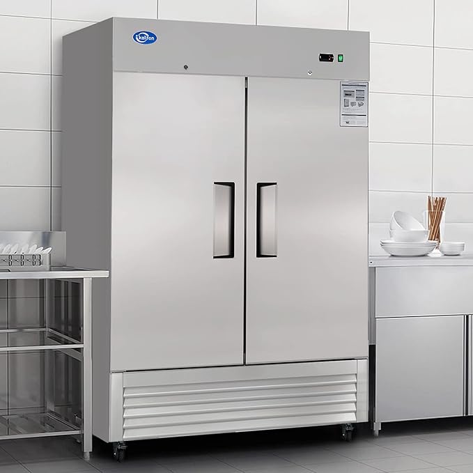 54" Reach-in Commercial Freezer with 2 Solid Door & 8 Shelves, 49 Cu.ft Stainless Steel Freezer Fan Cooling Freezer for Restaurant, Bar, Home, Shop, and Business