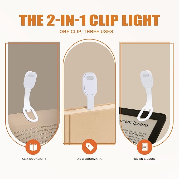 Rechargeable Kids Book Light, Cute Bookmark Reading Light for Kids, Dimmable Portable LED Book Light for Reading in Bed, Eye-Caring Bedtime Reading Lamp for Children & Travel, White